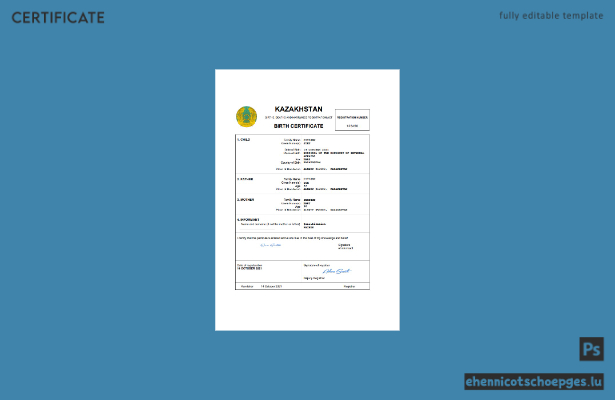 Kasachische Geburtsurkunde (Word- und PDF-Beispiel)